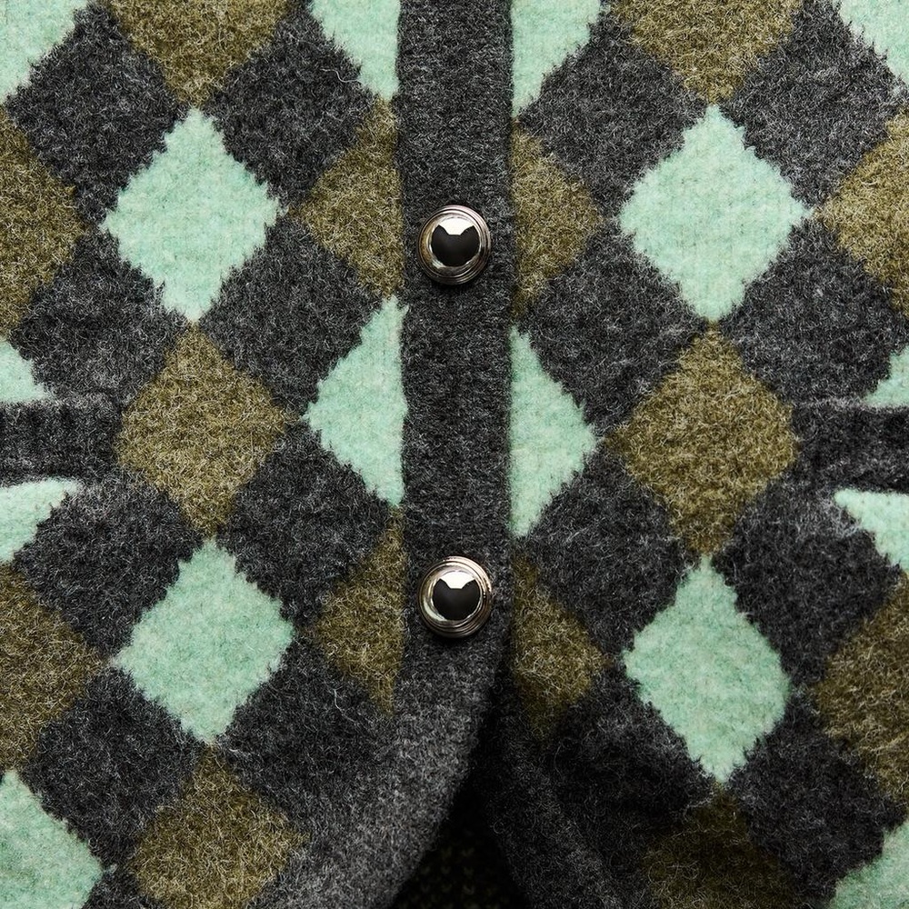 Zara Argyle Knit Jacquard Cardigan S - Picture 5 of 12